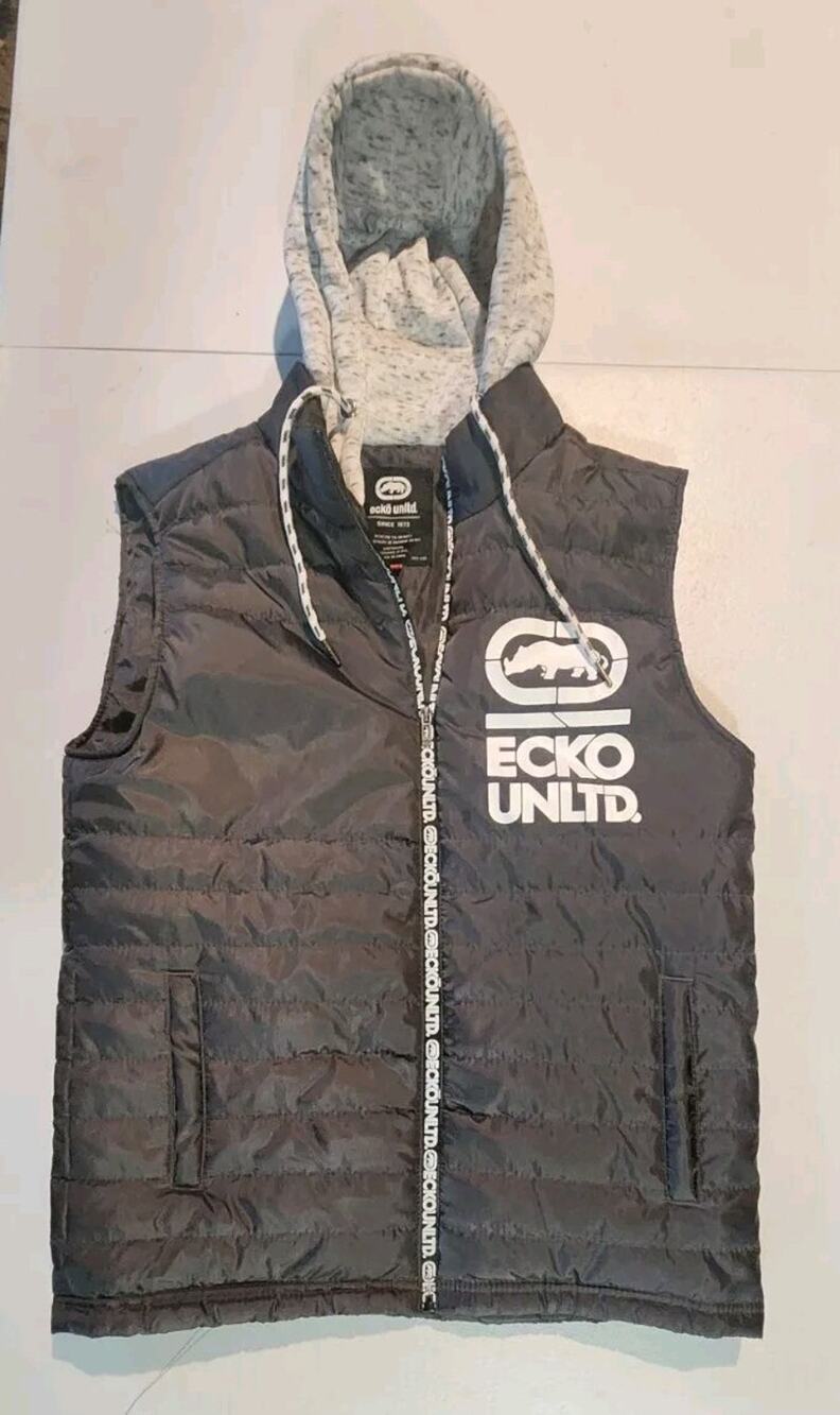 ECKO Unltd Puffer Vest Jacket Full Zip Hoodie Black/Gray
